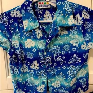 Hawaiian turtle themed button down shirt.